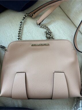 Karl Lagerfeld Blush Pink Crossbody Bag with Silver Chain